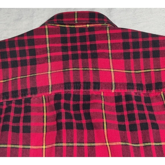 VTG EDDIE BAUER LEGENDS Men Large Red Black Plaid Cotton Button Outdoor Shirt - Picture 15 of 16